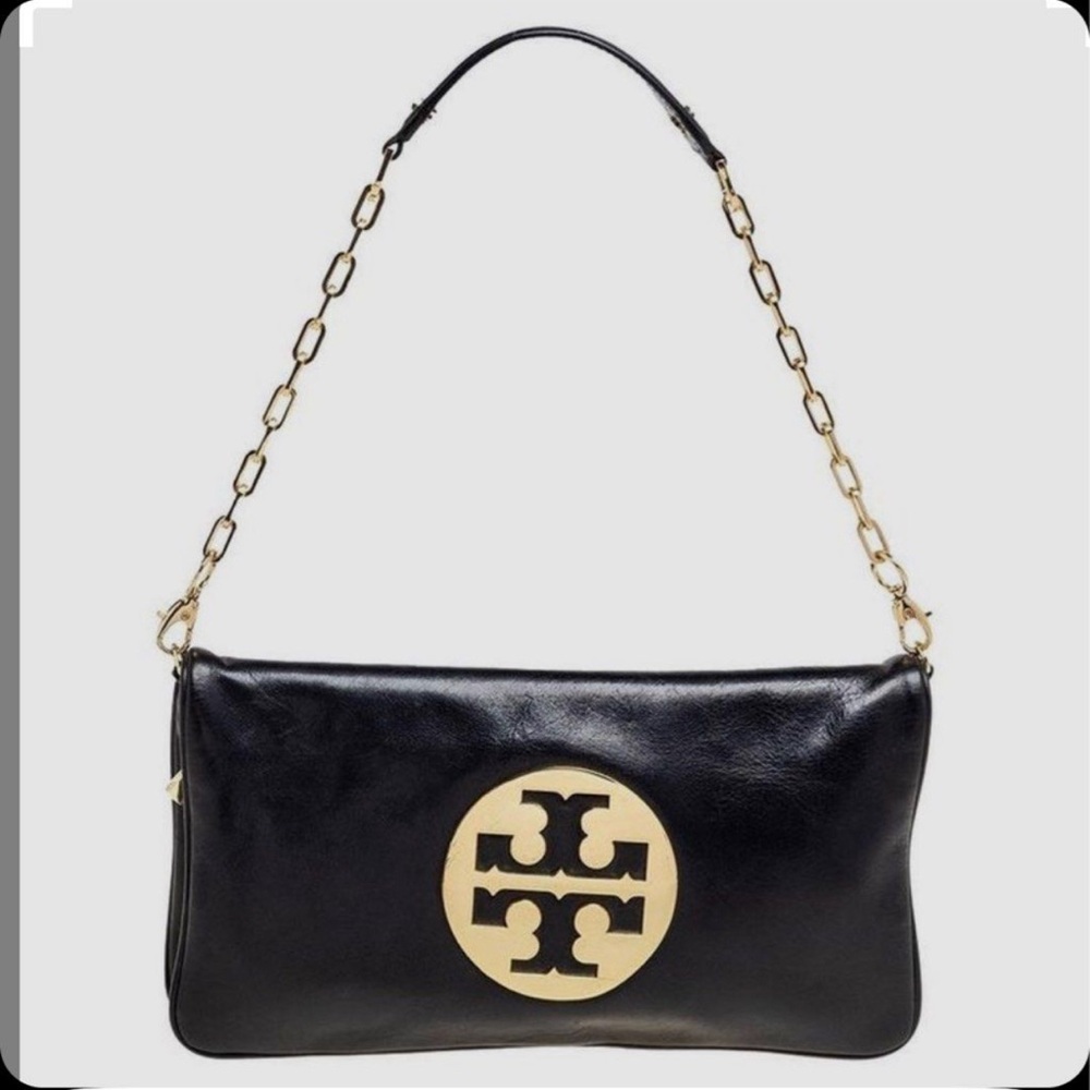 Tory Burch Reva Black and Gold Chain Shoulder Bag